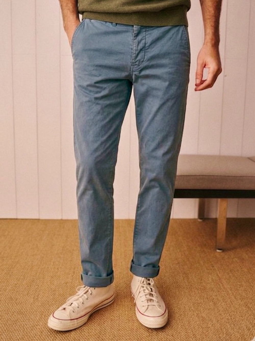 Octobre Blue Garment Died Tom Chinos Size 30/31” & 33” Inseam Business Casual